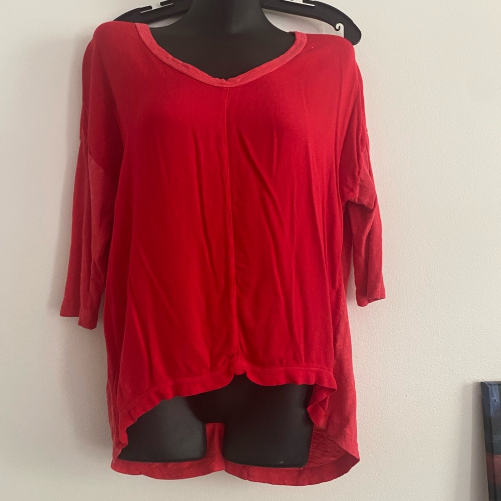 Vibrant Red 3/4 Sleeve High Low Tunic